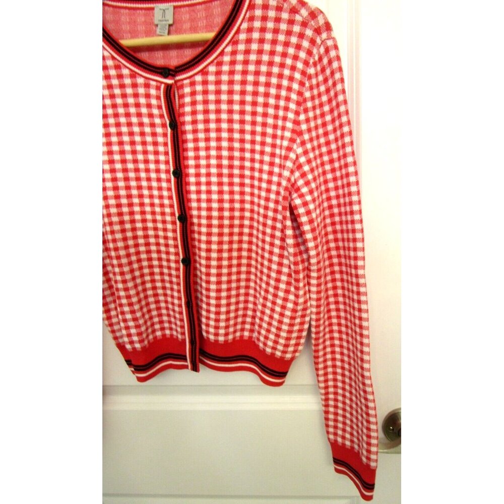 Tristan Cardigan Checkered -Women Size Medium -Pink/White/Black Gingham Buttons - Picture 5 of 14